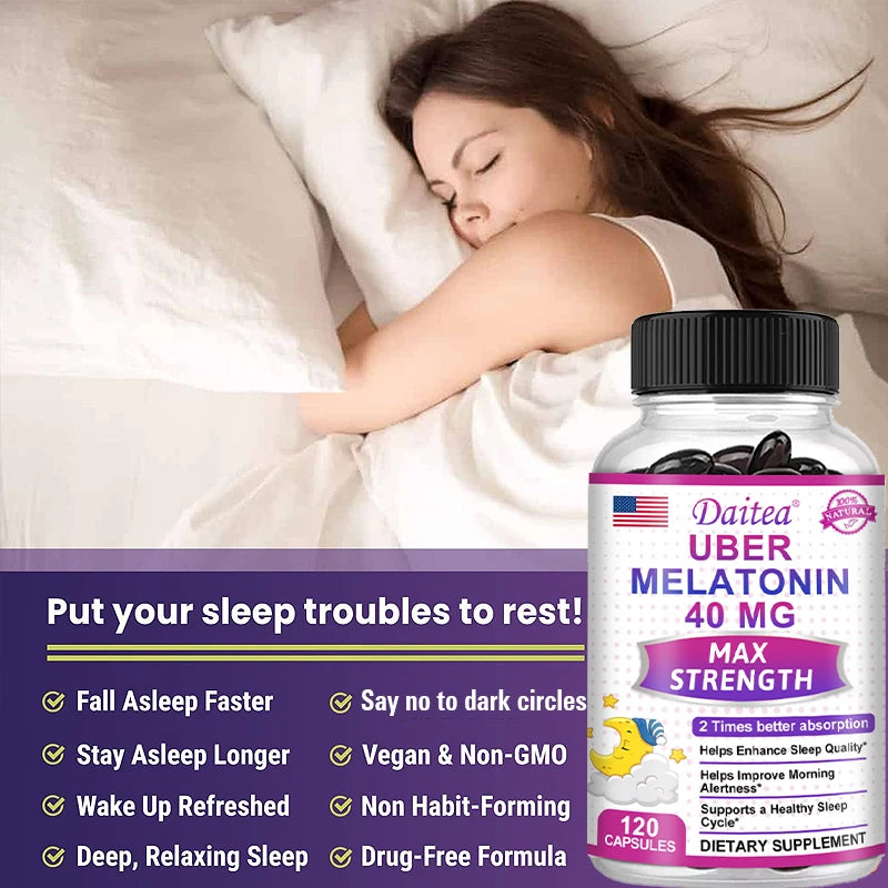 Daitea Super Melatonin Capsules-40mg Contain Vitamin C, Help You Fall Asleep Faster, Relieve Insomnia and Improve Sleep Quality