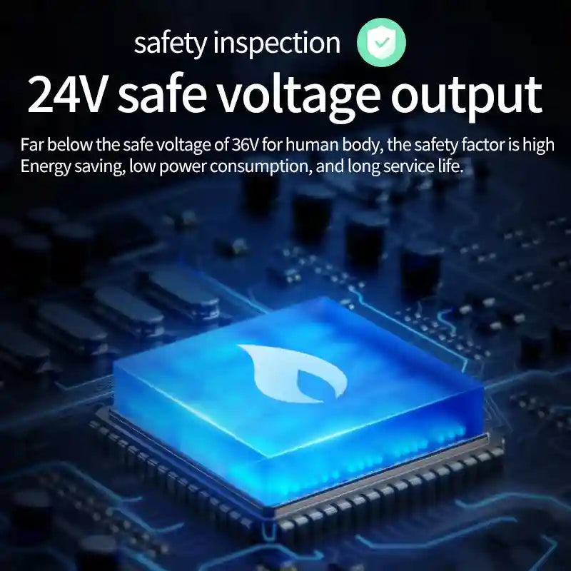 A glowing blue integrated circuit chip with a flame icon, set against a dark, detailed electronic circuit board.