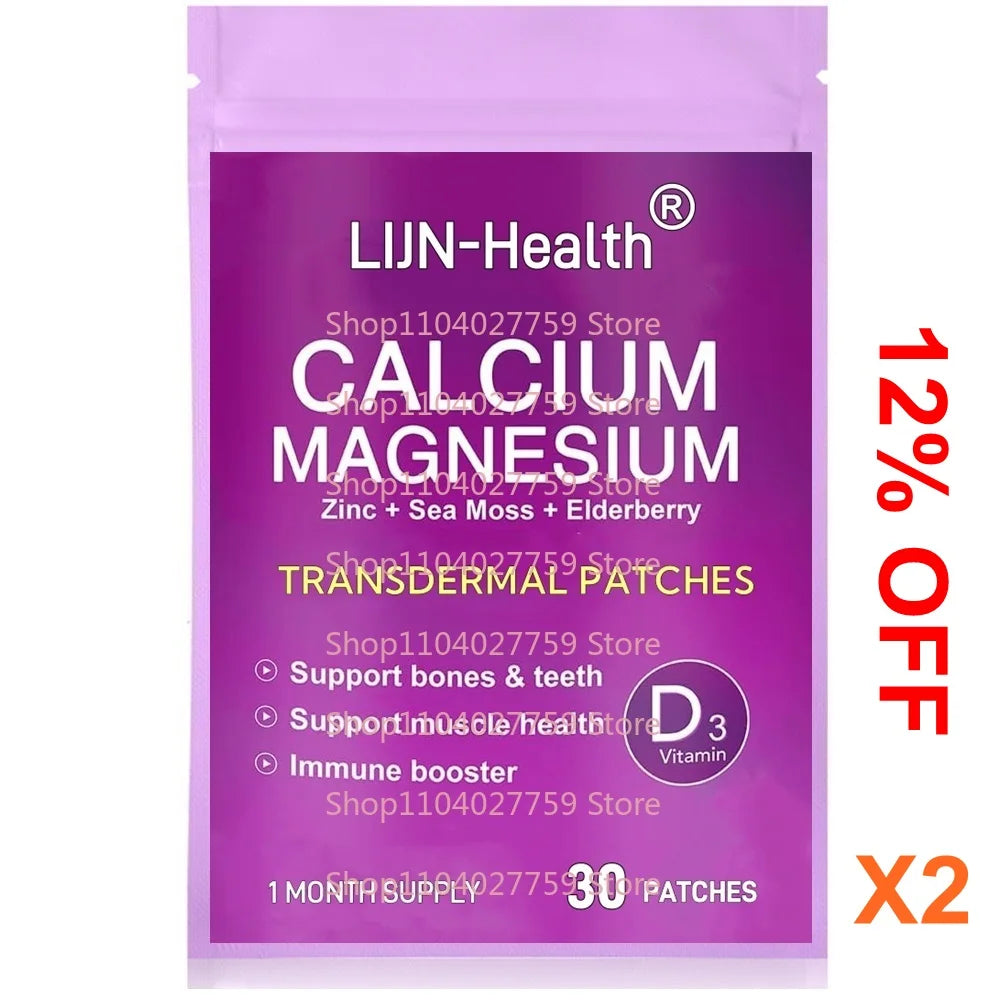 30 Patches Calcium Magnesium Zinc Transdermal Patches with Vitamin D3 for Bone, Muscles, Calm Mood