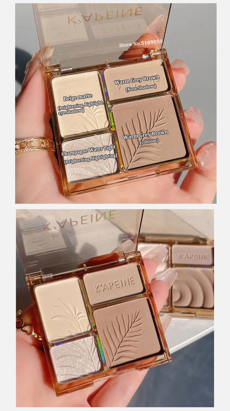 Tidesmit 4Colors matte highlighter contour palette showing 3D facial bronzer and brightening shimmer texture detail