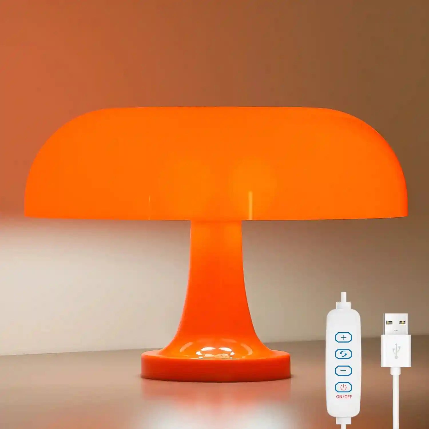 Mushroom Table Lamp - Bauhaus Bedside LED Light, 25cm Adjustable Desk Lamp orangeusb plug 28cm Tidesmit
