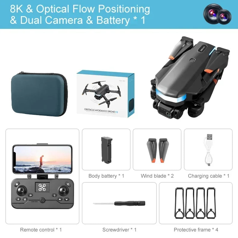 8K Camera Drone with Obstacle Avoidance - Foldable GPS Quadcopter Black 8K Tidesmit