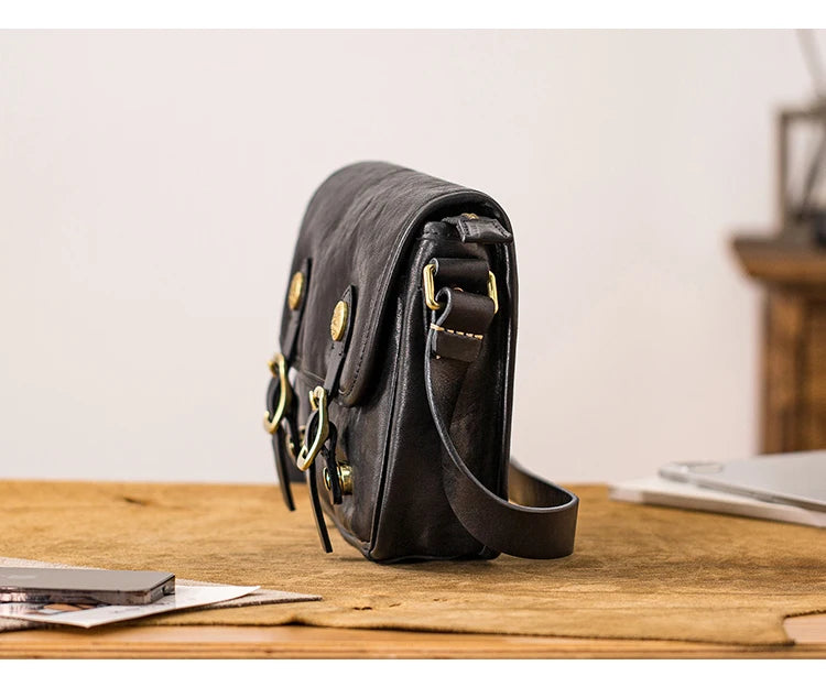 vintage designer handmade high-quality genuine leather men's messenger bag Outdoor casual cow leather work black shoulder bag