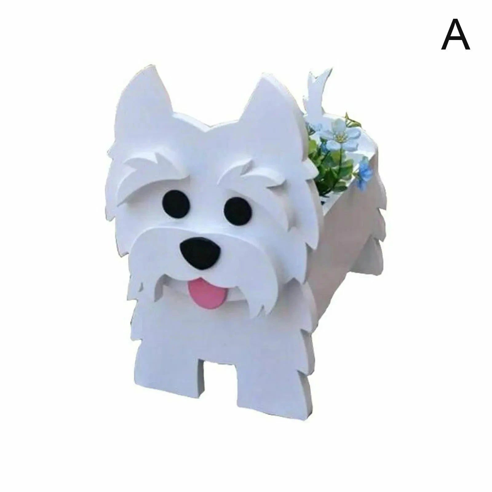 Tidesmit white PVC dog-shaped planter with a cutout back for holding small flowers and plants.