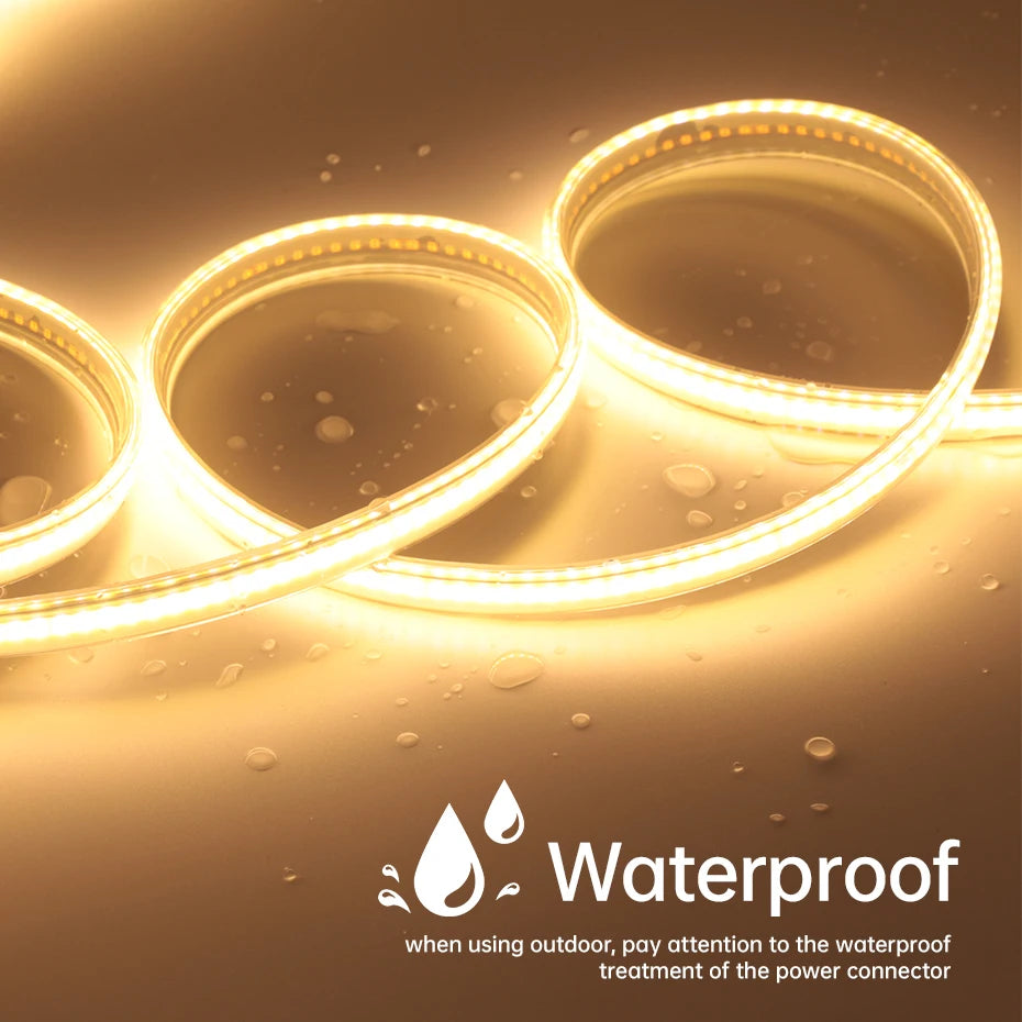 AC 220V COB LED Strip Light 288LEDs/m IP65 Waterproof 1m-50m Flexible Tape with EU/AU Power Plug for Home Lighting Decor