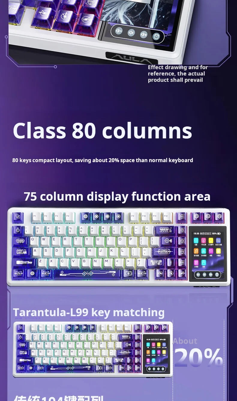 AULA L99 Mechanical Keyboard Intelligent Screen Wireless Bluetooth Gasket Structure Gaming Keyboard RGB  Lighting Night Vision