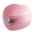 Pink heart-shaped rice cooker with top control panel and indicator lights