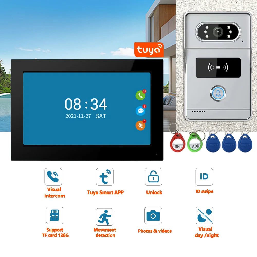 Wireless Wifi Video Doorbell System 1080P Doorphone Door Camera 7 Inch Touch Screen Video Intercom