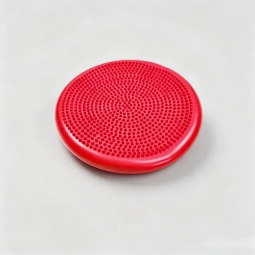 Anti-burst balance pad, smart yoga mat accessory, red thickened massage cushion for workout and physical therapy, top view.