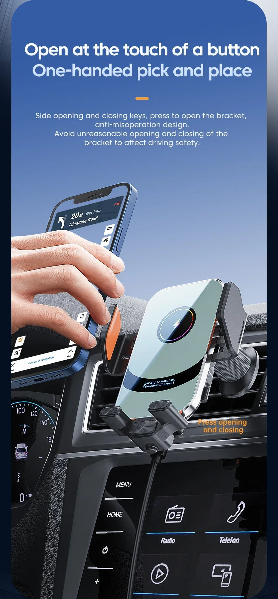 Car Air Outlet Phone Wireless Charger Air Vent GPS Holder For iPhone 16 15 14 13 12 Pro Max Samsung Xiaomi Fast Charging Station