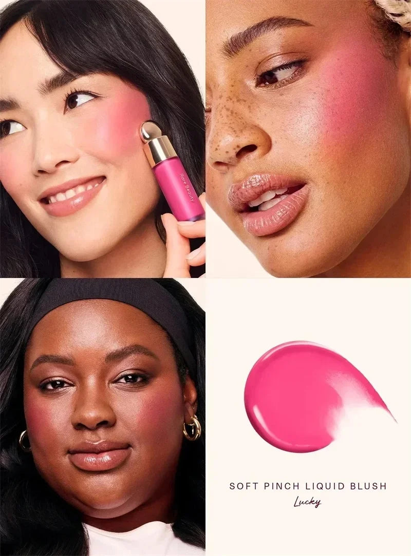 Tidesmit Rare Beauty silky liquid highlighter and blush makeup swatch for radiant long lasting face glow
