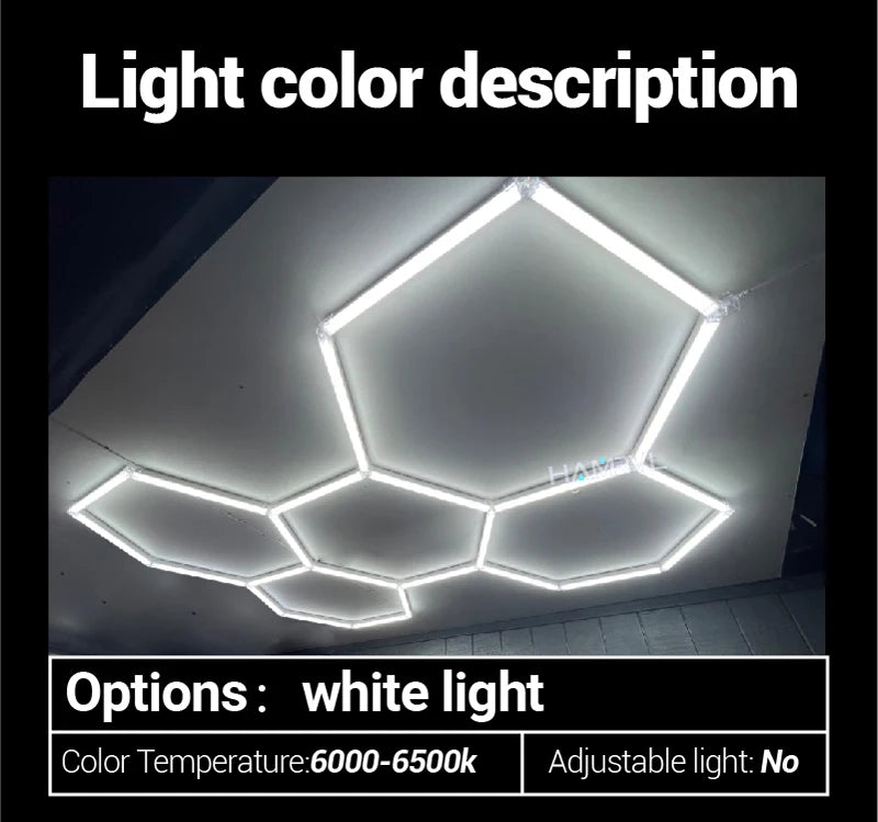 Garage Dimmable Hexagon LED Lighting RGB Color Change 3000-6000K Gym BarberShop Honeycomb Ceiling Lights Halloween Party Gaming