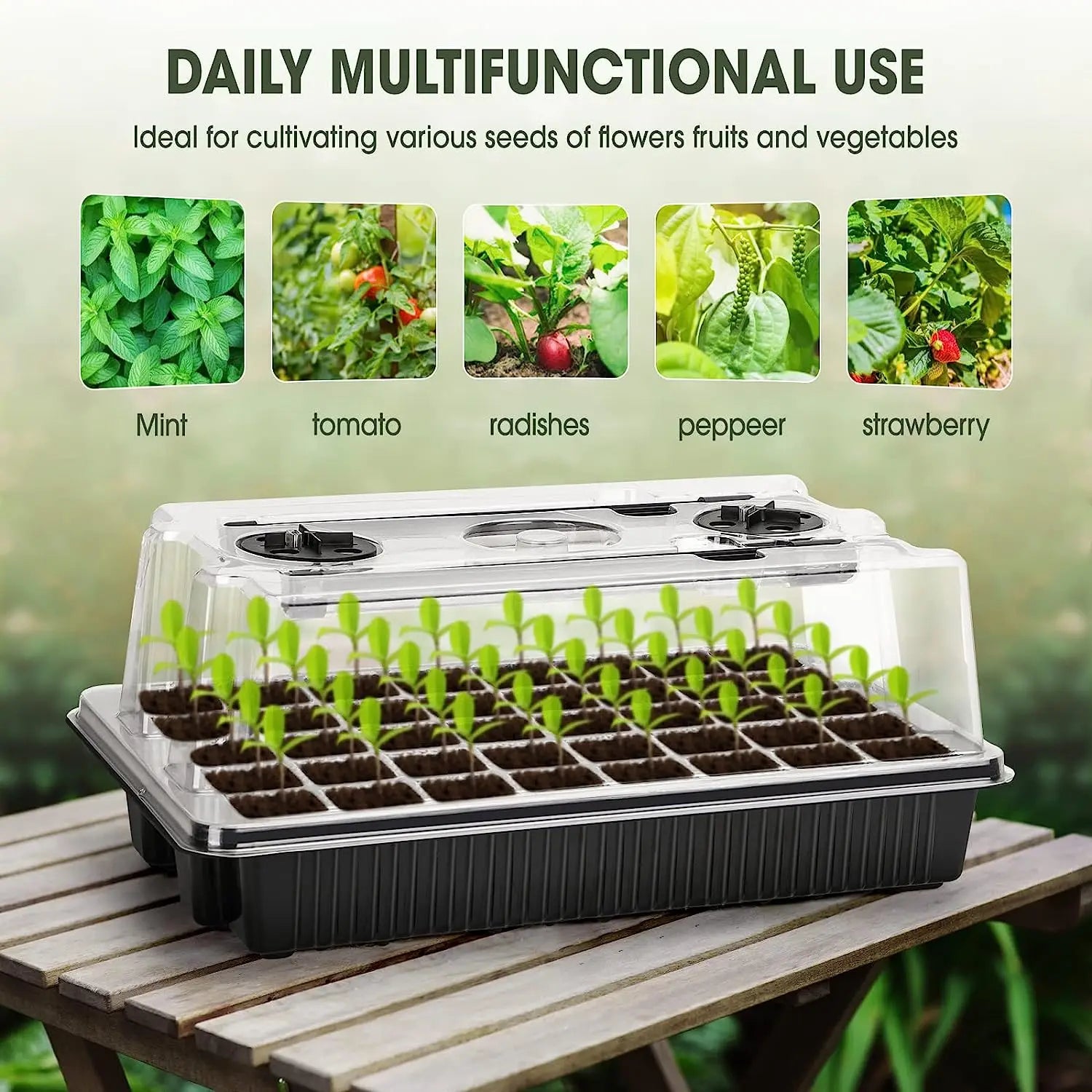 1 Set, Seed Starter Trays With 2 Long Strip Grow Lights, 40 Cells Seed Starter Kit With Humidity Dome For Home Gardene