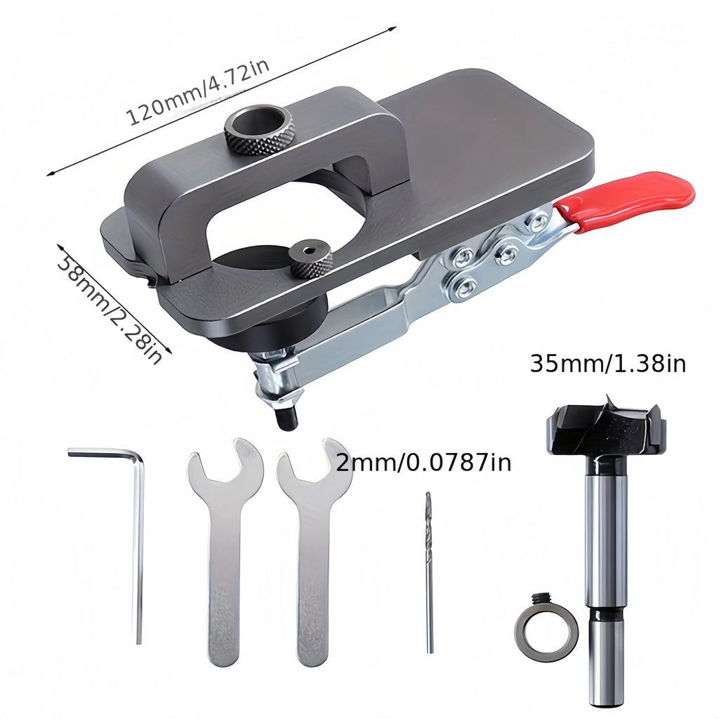 35mm Hinge Jig Kit - Adjustable Drill Guide Template for Cabinet Doors, Woodworking Positioning Tool with Depth Stop