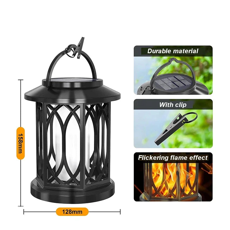 2PCS Solar Flame Hanging Lamp Outdoor Solar Light Garden Waterproof Flame Flickering Effect Christmas Garden Patio Yard Path Light