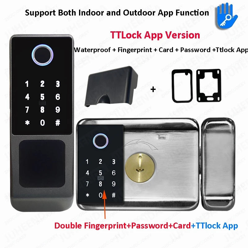 Tidesmit smart lock with camera featuring fingerprint, RFID, and WiFi remote control for home security.