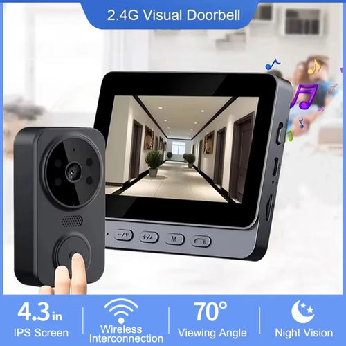Wireless video doorbell intercom with door camera and indoor touchscreen monitor, dark gray.