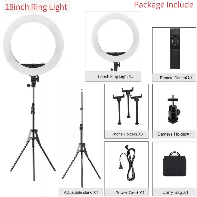 18 Inch LED Ring Light with Tripod - Professional Content Creation Kit with stand Tidesmit