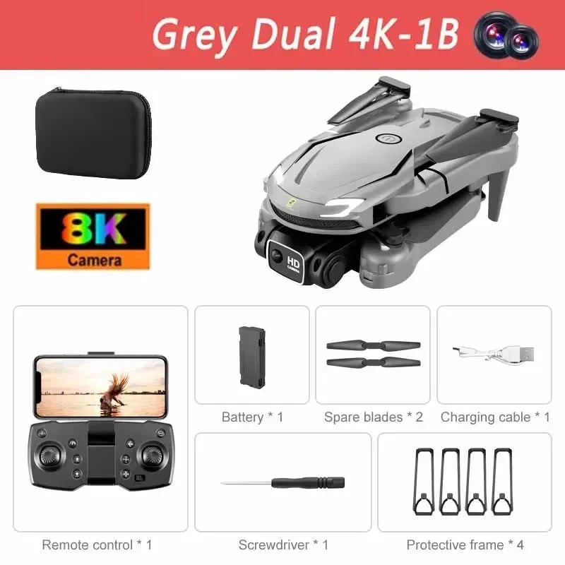 Tidesmit Camera Drone with Obstacle Avoidance - Foldable GPS Quadcopter Grey Dual 8K-1B Tidesmit