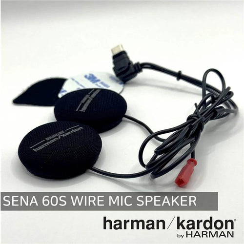 Bluetooth speaker mic set with three round fabric speaker pads and wired connector cable