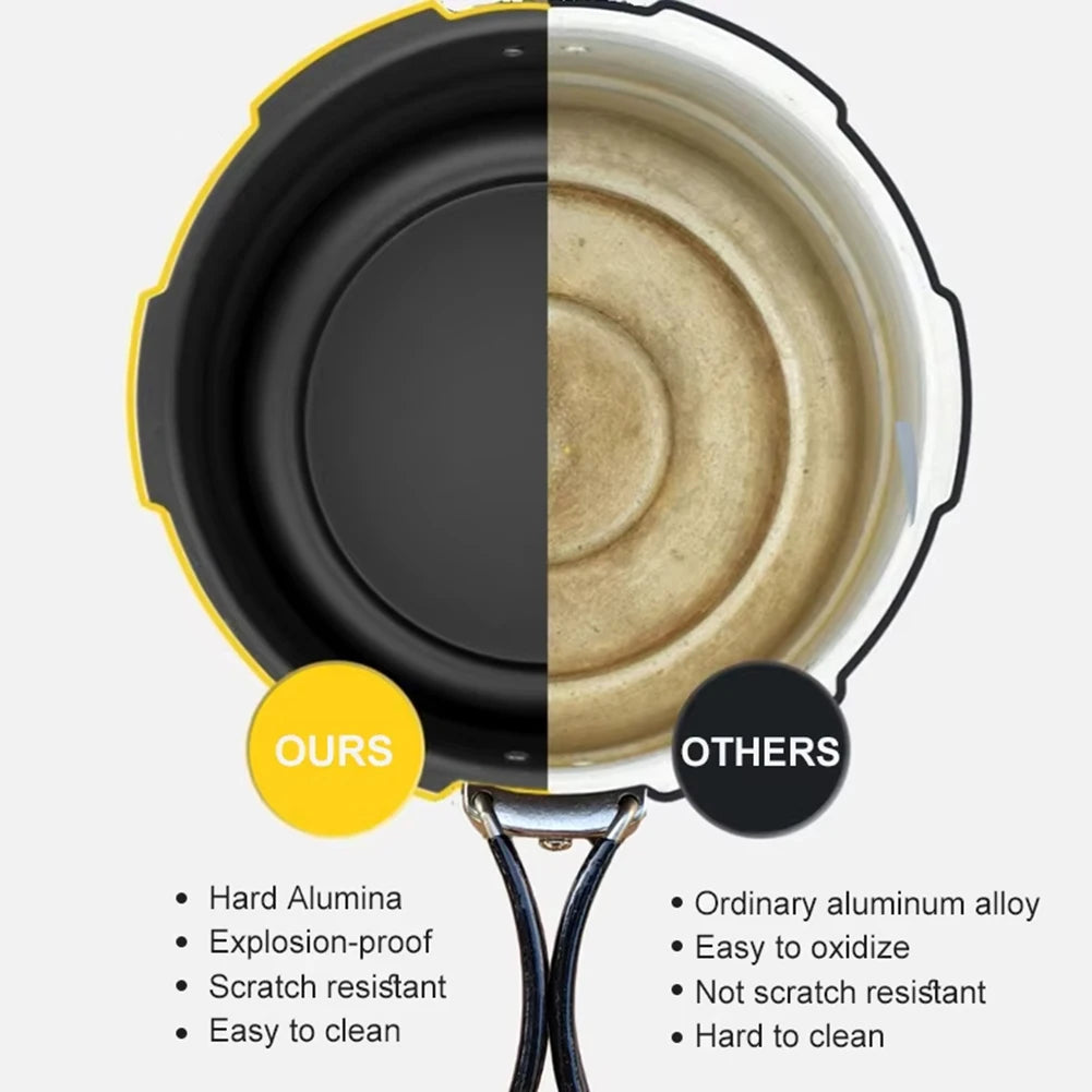 Hard aluminum interior pot shown for scratch-resistant, easy-clean performance