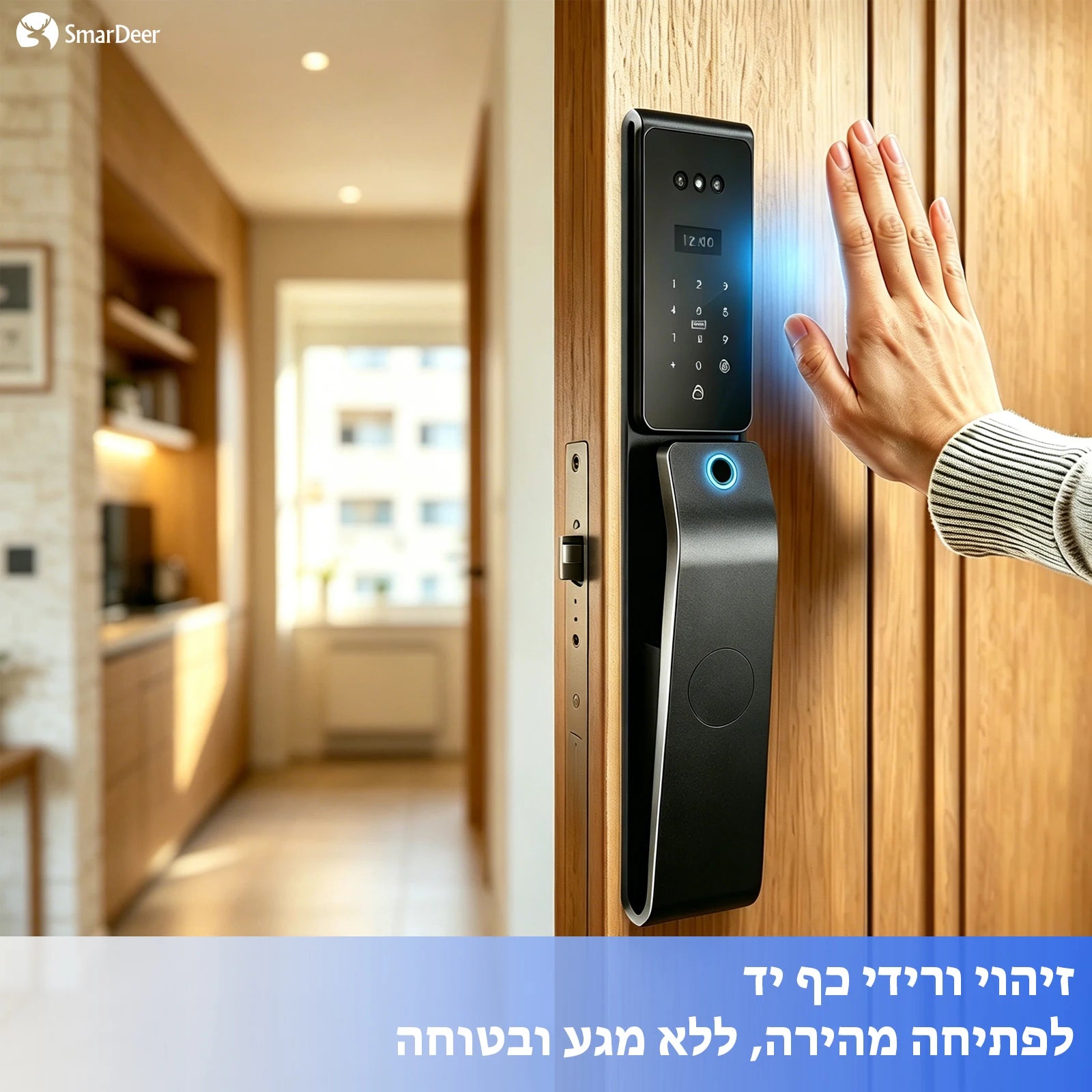 SmarDeer IP66 Waterproof Smart Lock,3D Facial Recognition Fingerprint Door Lock,Tuya Electronic Door Lock for Israel Standard