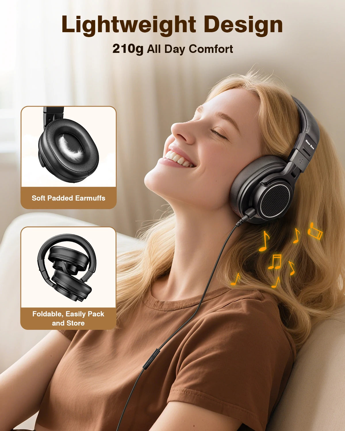 Wired Studio Headphones with Microphone - Over-Ear DJ Monitor (Black) Tidesmit