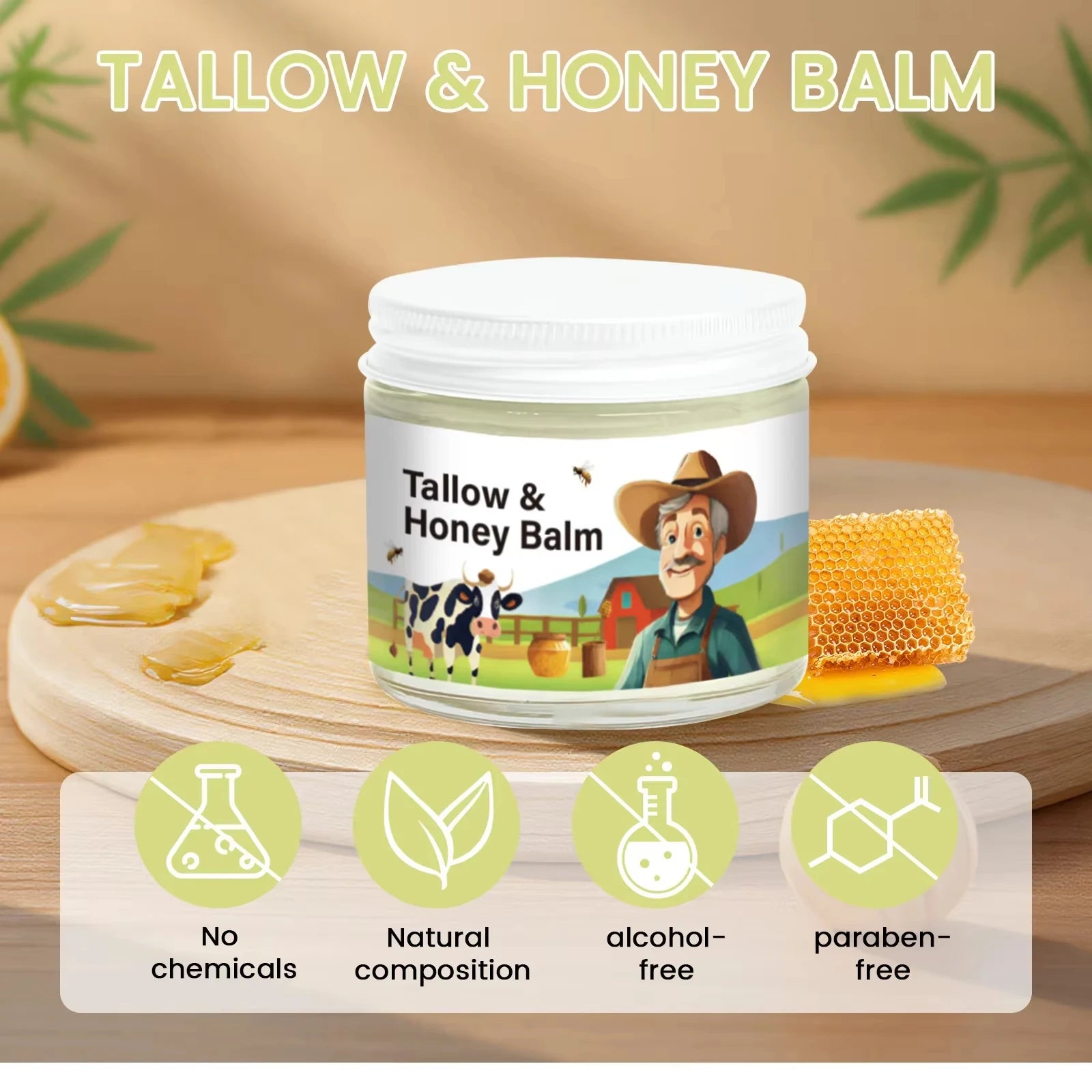 Hydrating Tallow & Honey Balm Skin Nourishing Smoothing Delicate Moisturizer to Improve Texture for Soft Firm Skin Daily Skincar