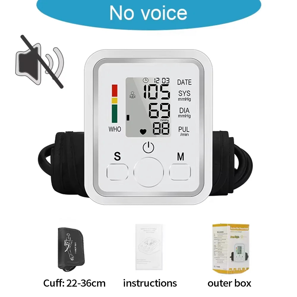 Spanish Voice Digital Arm Blood Pressure Meter Medical Pressure Monitor Tonometer Tensiometer Heart Rate Pulse Sphygmomanometer