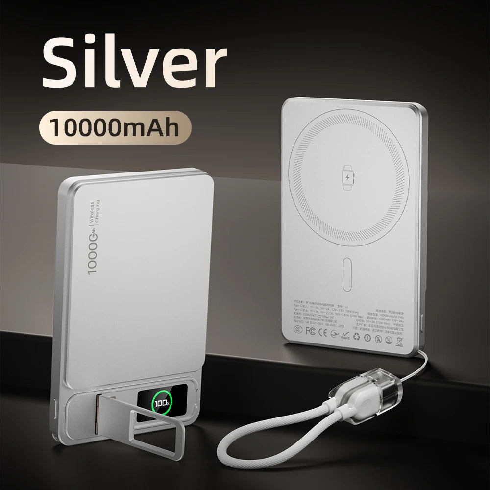 Magnetic Wireless Power Bank 10000mAh - Fast PD Travel Charger Silver Tidesmit