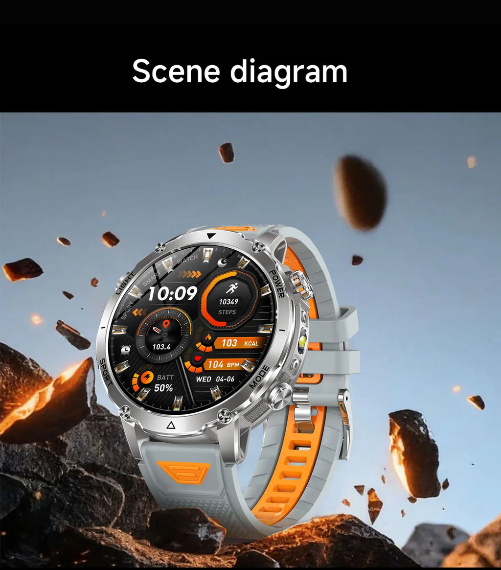 New Military ULtra 1400mAh Huge Battery SmartWatch Two Flashlight 10ATMan Waterproof HD Call 1.73“ 100+Sports Smart watch Man
