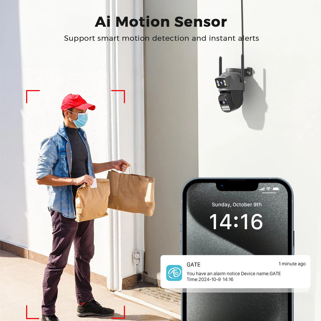 5K 10MP WiFi 2.4g/5G Dual Lens Security Camera, Outdoor IP66 Waterproof 5X Zoom Dual Screens Human Detection AI Night Vision
