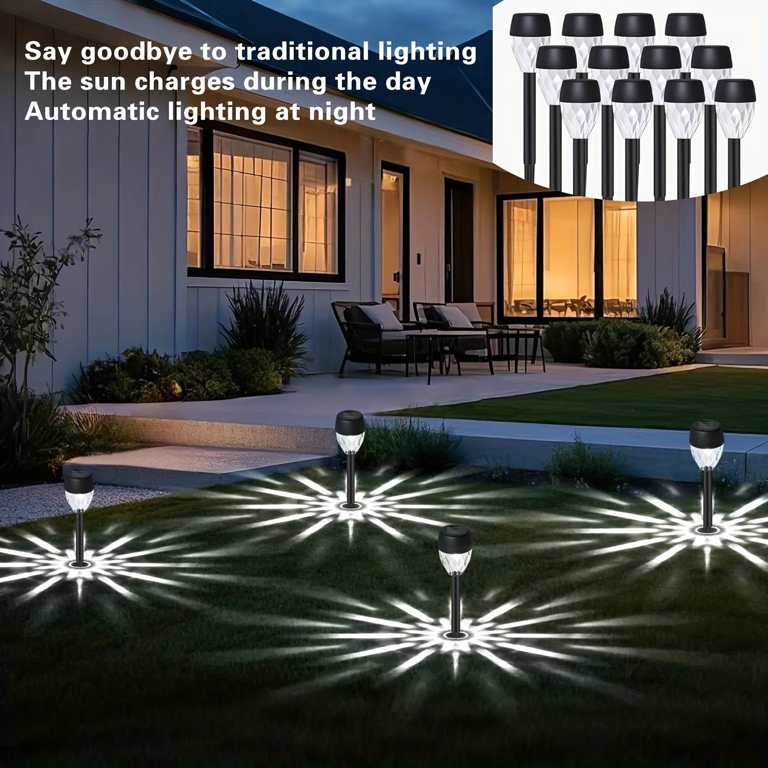 12Pcs Solar-Powered Outdoor New Style Stick Lights, Lawn Lights, Warm Light/White Light Led Lighting, Garden Lights, Path Lights, Suitable for Sidewalks, Patios, Yards, Villa Gardens, and Ground-Inserted Lights
