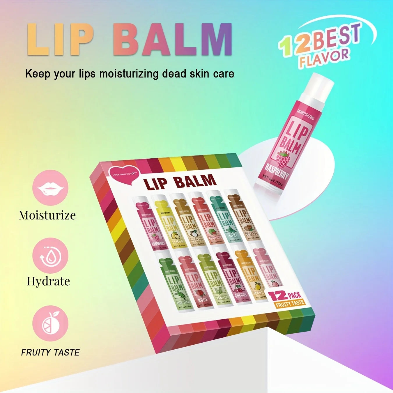 Lip Balm Set - 12-Piece Moisturizing and Exfoliating Care by Tidesmit Lip Care Tidesmit