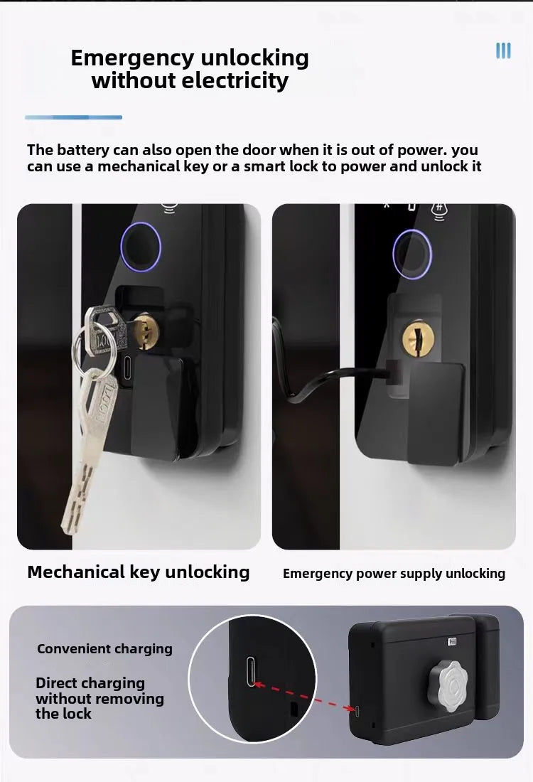 Smart WiFi Door Lock Waterproof Tuya Face Recognition Fingerprint RFID Card Password APP Control Rechargeable Li-Battery Include