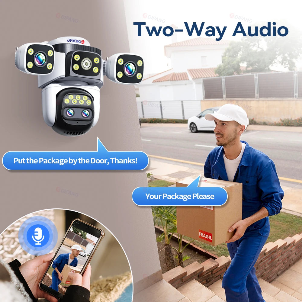 10K Outdoor 10X Optics Zoom WiFi6 Camera 20MP Three screen Four Len PTZ Automatic Tracking 6K Dual Lens Waterproof Security CCTV