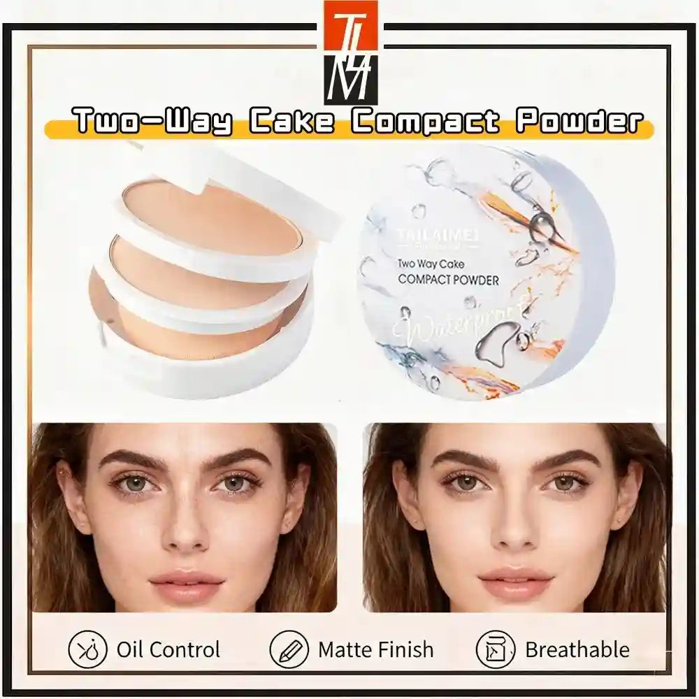 Tidesmit TLM TAILAIMEI Two-Way Cake Compact Powder matte finish oil control pressed face makeup with puff