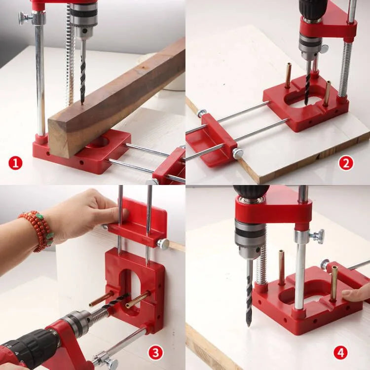 Woodworking Drill Locator Drilling Jig Punch Locator Holder Drill Guide Fixture with Scale Precise Positioner Woodworking Tool