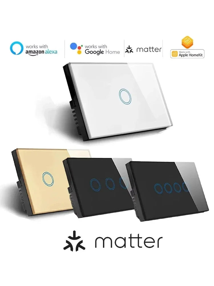 Melery Matter over WiFi Smart Light Switch Glass Touch Sensor Remote Control by Alexa GoogleApple Home Siri Homekit SmartThings