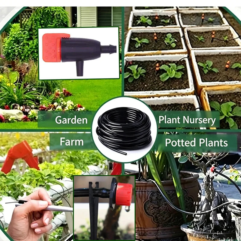 DIY Micro Irrigation Kit 4/7mm PVC Hose PP Adjustable Flow Dripper + Fixing Ground Stake Home Potted Garden Watering System Part