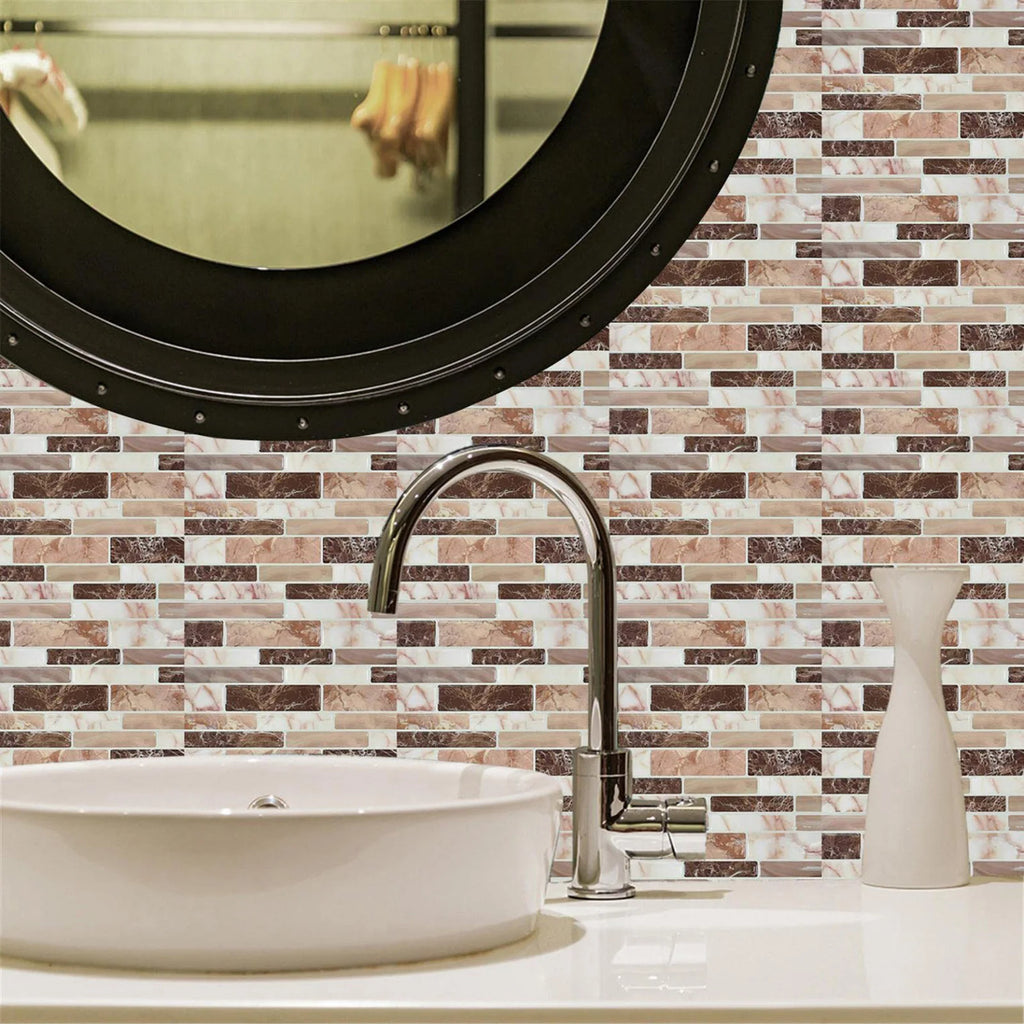 10pcs Self Adhesive Tiles Stickers Marble Mosaic Embossing Tile Stickers Kitchen Bathroom Waterproof  Wall Decals Decoration ﻿