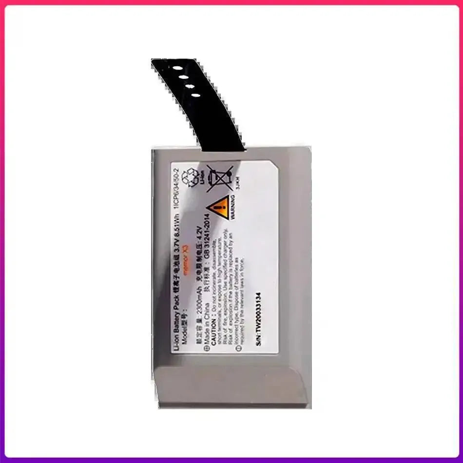 Replacement battery with label, black plastic tab, and protective wrap