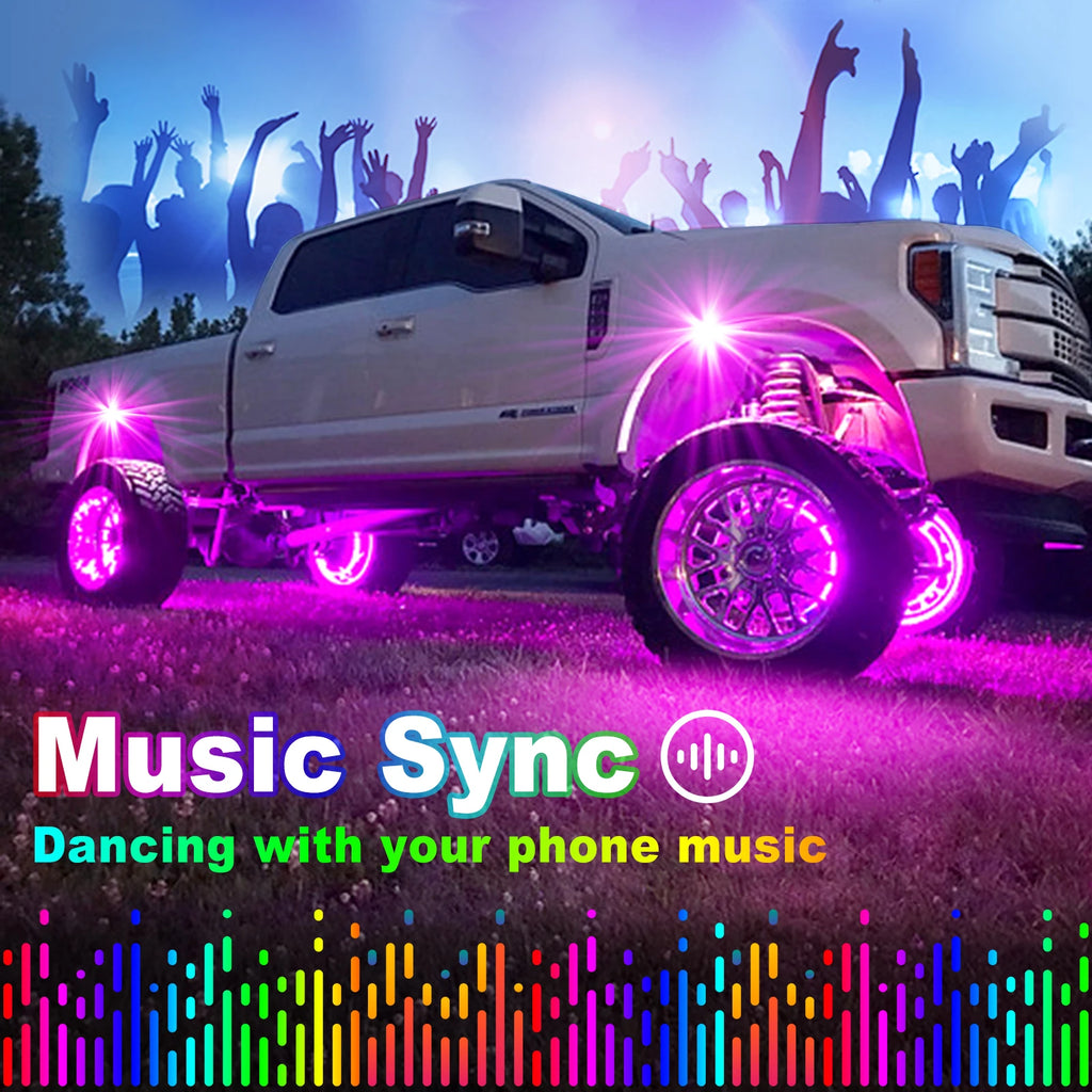 RGB LED Rock Lights for Trucks - App Controlled Neon Underglow Kit Tidesmit