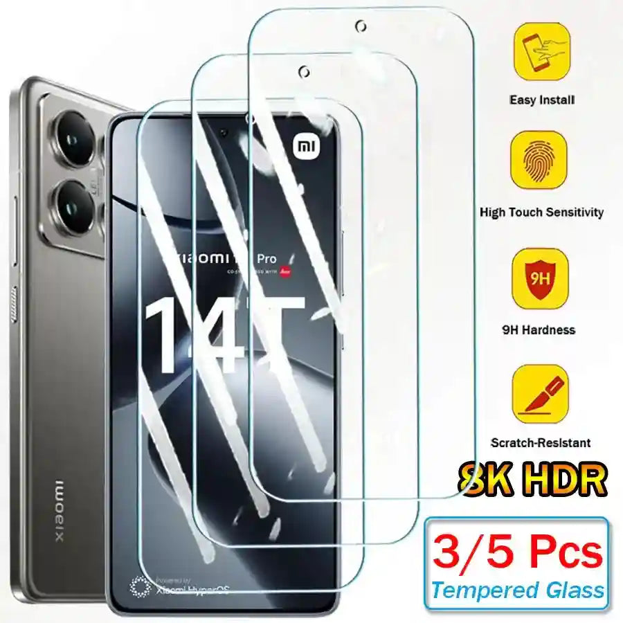 Xiaomi 14T Pro Screen Protector: 9H Tempered Glass 5-Pack Case-Friendly AE CHINA Tidesmit
