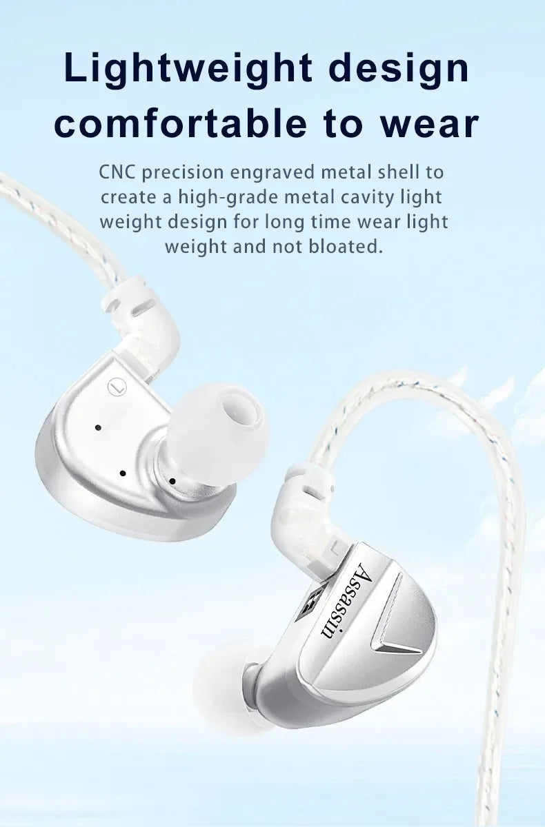 CVJ Assassin Silver in Ear Earphones 1BA+1DD+1Vibrate Game Mode HIFI Microphone Hybrid Tuning Switch Wired Earbuds IEM Headphone Tidesmit