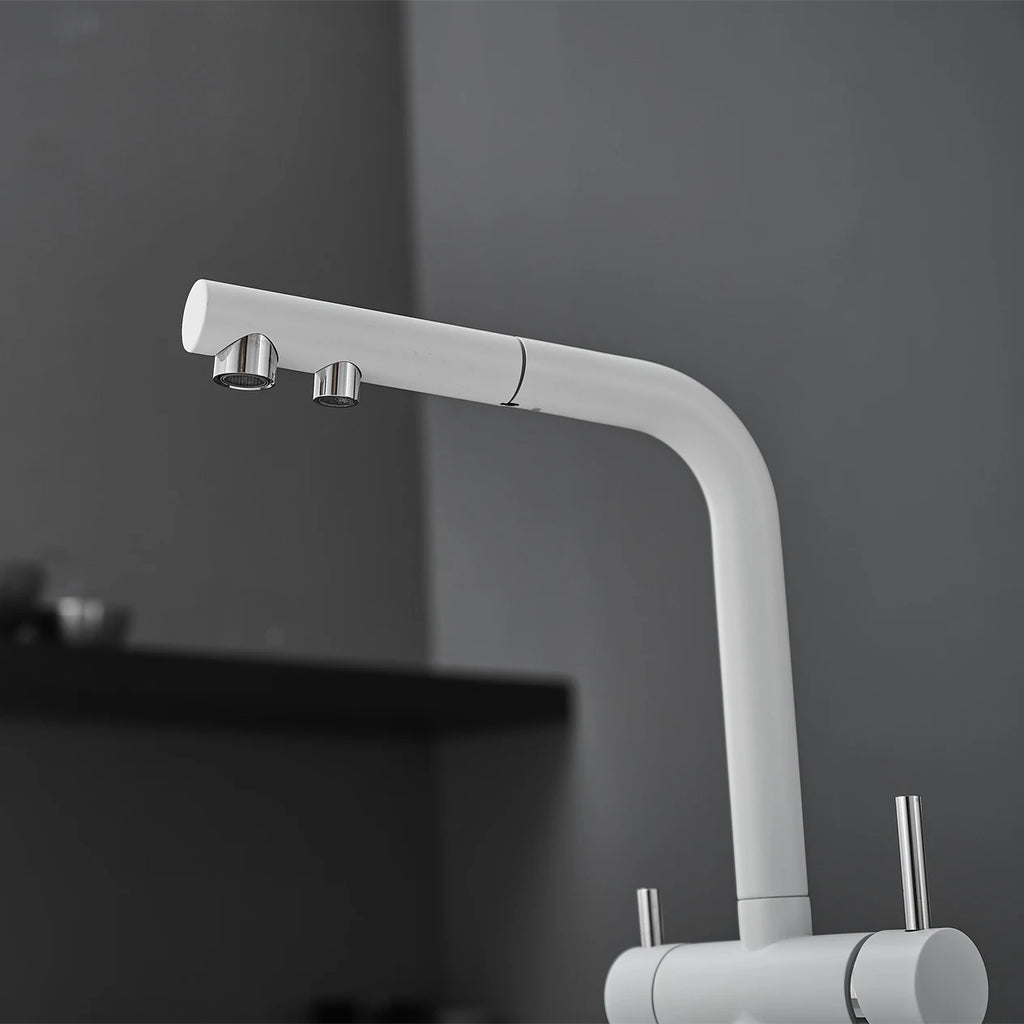 White Hot Cold Filter Kitchen Sink Faucets 3 Ways Pure Water Pull Out Kitchen Sink Mixer Tap Brass Filter Kitchen Sink Faucet