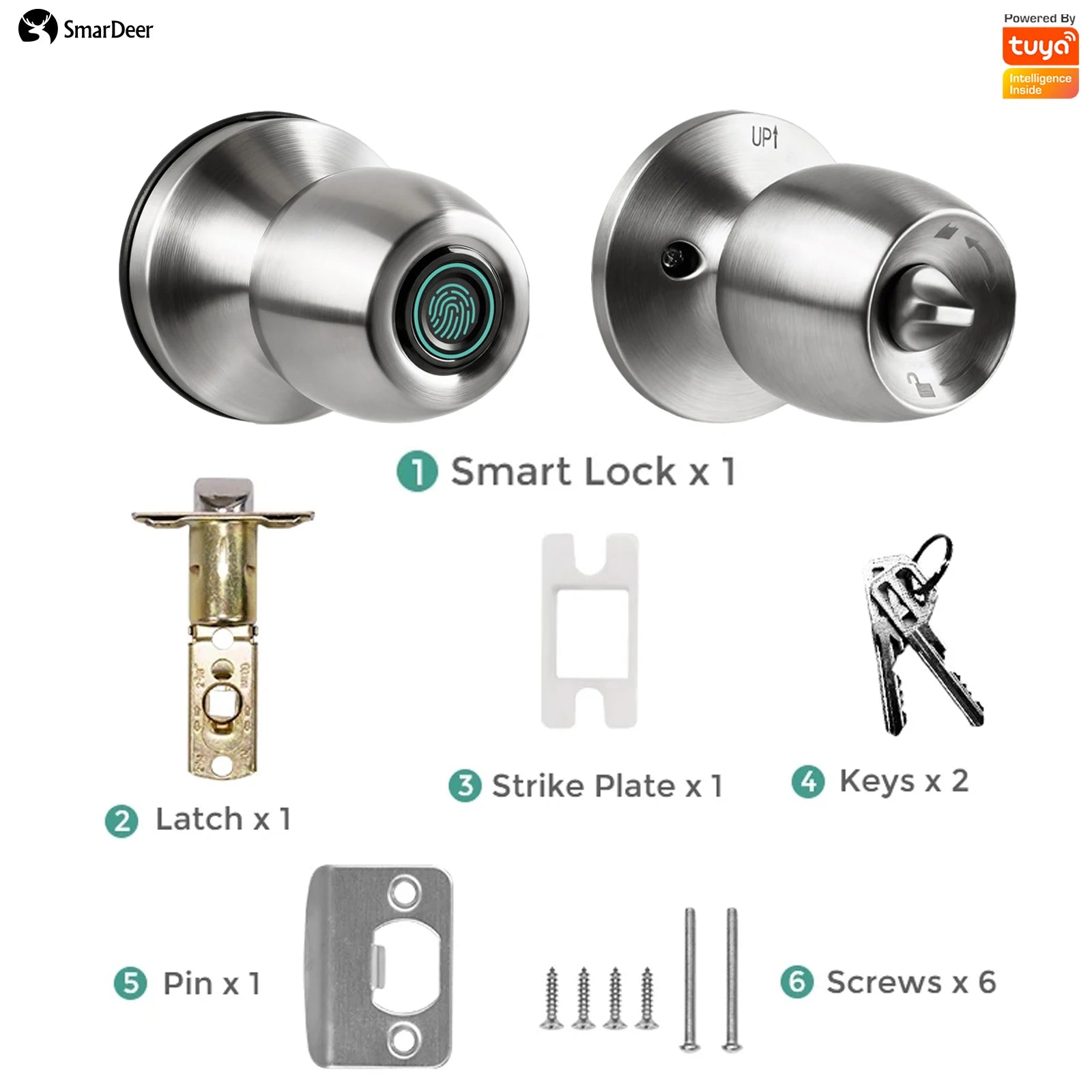 SmarDeer Fingerprint Lock for Tuya Smart Lock with Bluetooth Door Lock Keyless Entry with Fingerprint and Tuya App