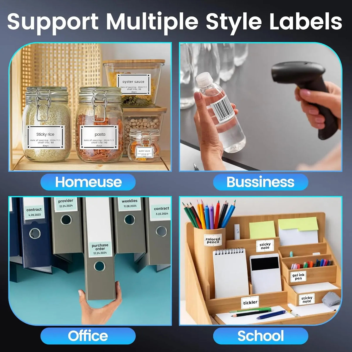 Thermal label maker producing small labels for jars, bottles, and office files