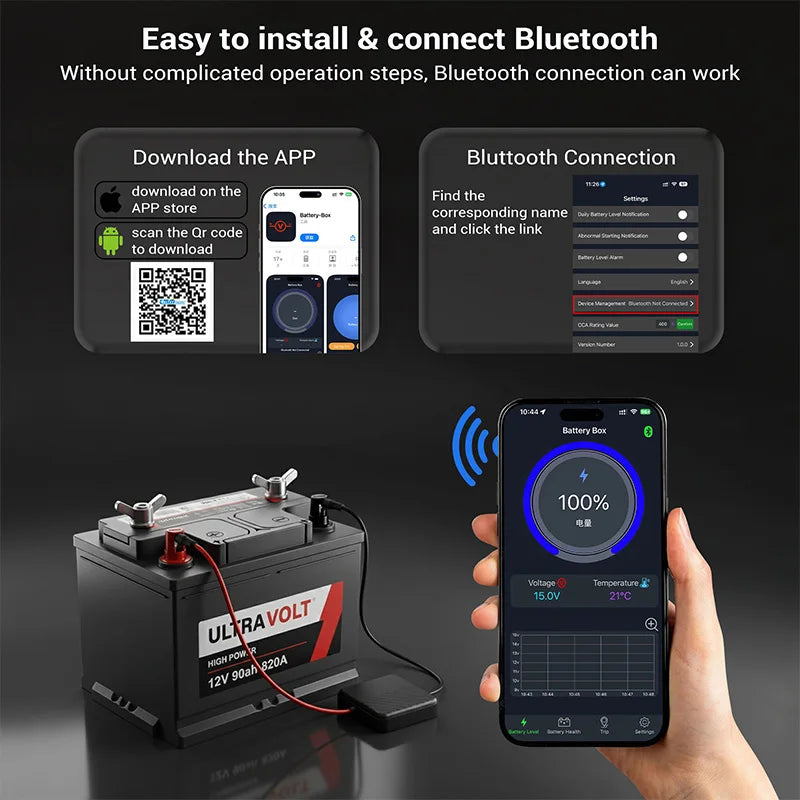 12V Battery Monitor Bluetooth - HT-BM01 Wireless App Tracking Tidesmit