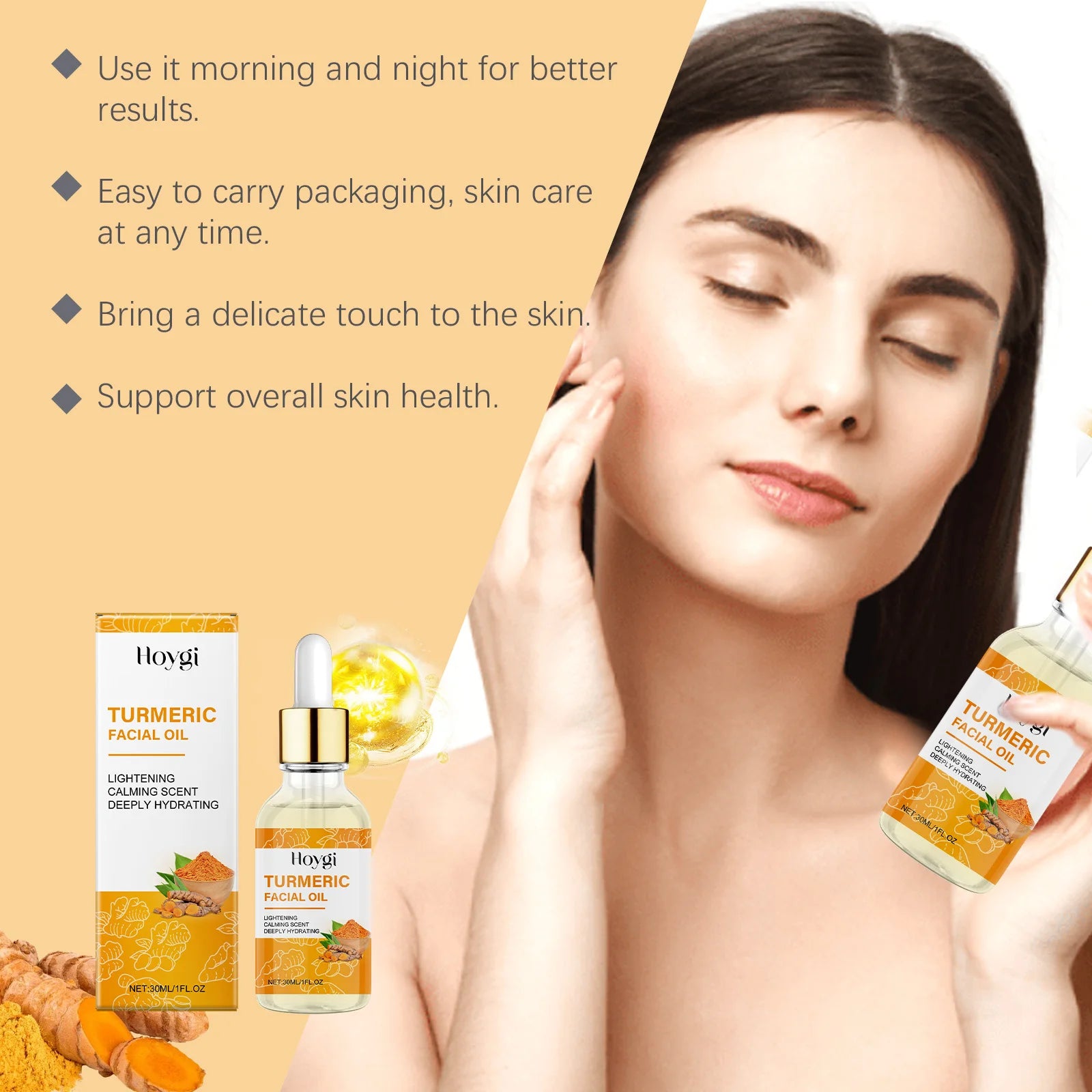 Turmeric Facial Essence Oil Nourishing Brightening Fade Dark Spot Skin Care Smoothing Firming Glowing Complexion Moisturizing